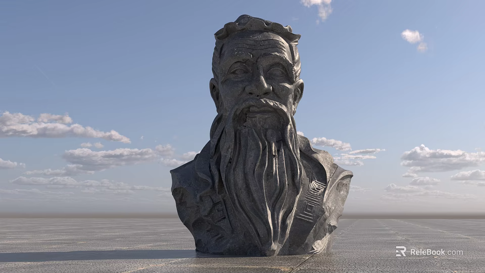 Outdoor Landscape Bust Sculpture With Stone Material And Open Sky Background 3d model 