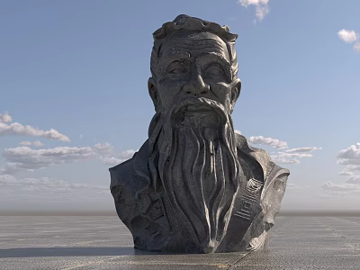 Outdoor Landscape Bust Sculpture With Stone Material And Open Sky Background 3d model