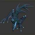 Game and Movie Fantasy Monster Character with Blue Glowing Body Sharp Claws and Ferocious Posture