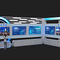 Modern Digital Display Cabinet With Multiple Screens Blue Lighting And Curved Design