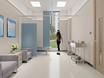 Modern Medical Waiting Area With Nurse Medical Equipment Waiting Sofa And Information Board 3d model