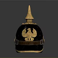 Vintage Military Helmet With Gold Spike Eagle Emblem And Leather Strap