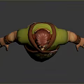 Chubby Fantasy Character In Green Tunic With Red Hair Brown Straps And Arm Bands