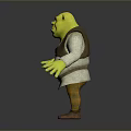 Shrek 3D Character Model With Green Skin Brown Vest And Outstretched Arms