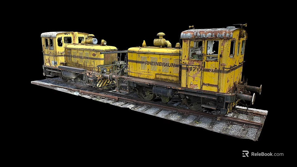 Vintage Yellow Trains on Railway Tracks with Old Worn Metal Details 3d model 