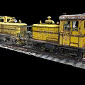 Vintage Yellow Trains on Railway Tracks with Old Worn Metal Details