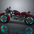 Red Futuristic Motorcycle With Blue Glowing Wheels And Sci Fi Design