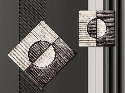 Modern Square Wall Decor With Circular Design And Striped Black White Gray Texture 3d model
