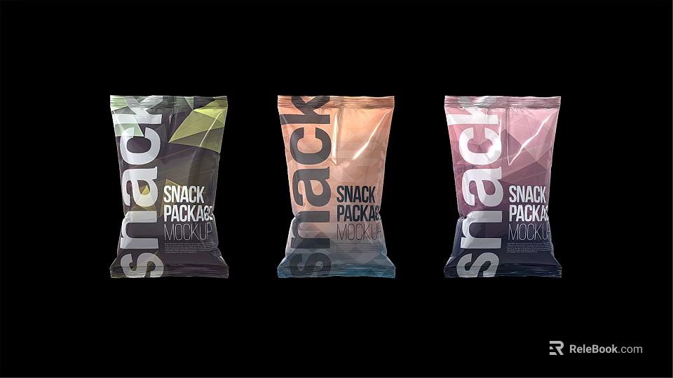 Colorful Snack Packages Collection With Three Assorted Colors And Modern Design 3d model 