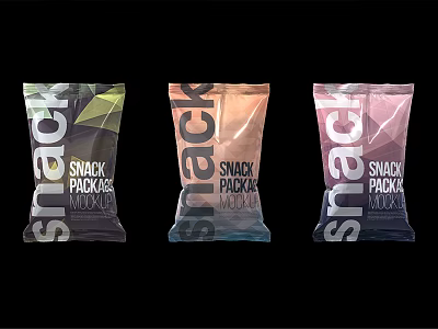 Colorful Snack Packages Collection With Three Assorted Colors And Modern Design 3d model