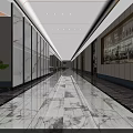 Spacious Modern Hotel Corridor with Elegant Lighting and Lounge Seating Area 3d model