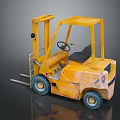 Detailed Yellow Forklift Model With Black Seat Cab Wheels On Dark Background