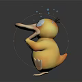 Cute Yellow Duck With Big Eyes 3D Cartoon Character And Blue Bubbles
