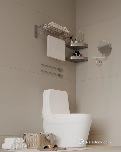 Modern Bathroom With Toilet And Essential Accessories 3d model 