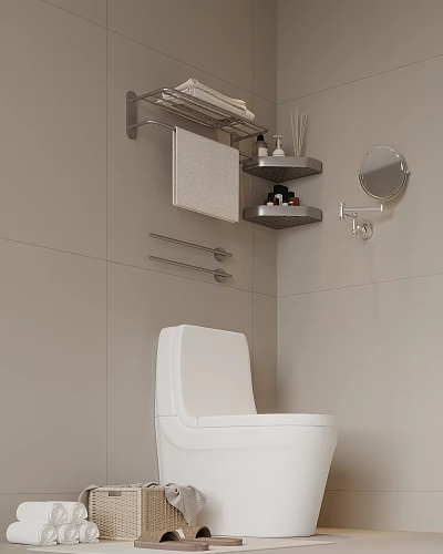 Modern Bathroom With Toilet And Essential Accessories 3d model