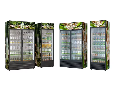 Commercial Upright Refrigerators Filled With Bottled Drinks And Colorful Exterior Patterns 3d model