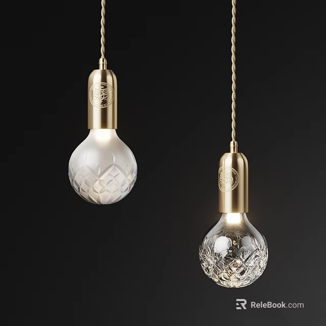 Elegant Brass Pendant Lights With Patterned Glass Shades Illuminated Design 3d model 