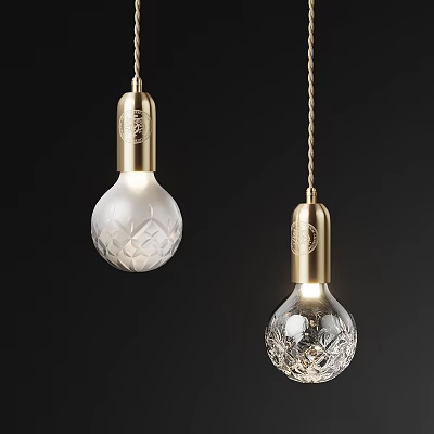 Elegant Brass Pendant Lights With Patterned Glass Shades Illuminated Design 3d model