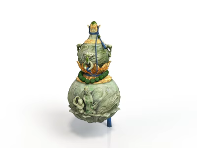 Intricately Carved Ceramic Gourd Sculpture With Dragon Motifs And Decorative Details 3d model