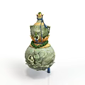 Intricately Carved Ceramic Gourd Sculpture With Dragon Motifs And Decorative Details