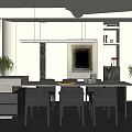 Modern Luxury Restaurant Interior With Open Layout Marble Dining Table And Hanging Lights