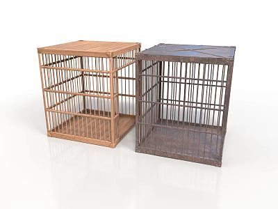 Two Different Colored Wooden Cages With Grid Design And Open Structure 3d model