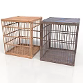 Two Different Colored Wooden Cages With Grid Design And Open Structure
