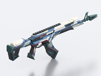 Futuristic Rifle Weapon With Sleek Blue White Green Color And Modern Geometric Patterns 3d model