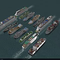 Yacht And Different Types Of Ships Sailing Together On Blue Sea 3d model