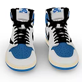 Stylish High Top Shoes With White Blue Black Color Accents And Nike Swoosh Detail