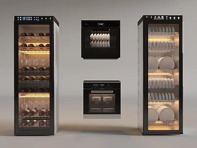 Modern Kitchen Household Electrical Appliances Including Wine Cooler Disinfector And Oven 3d model