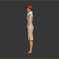 Stewardess in Pink Uniform with Red Hat White Scarf and Red Shoes