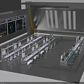 Futuristic Control Room Interior Featuring Console Workstations Digital Displays And Control Panels 3d model