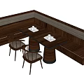Wooden Sectional Sofa With Upholstered Backrest And Dining Table With Chairs 3d model