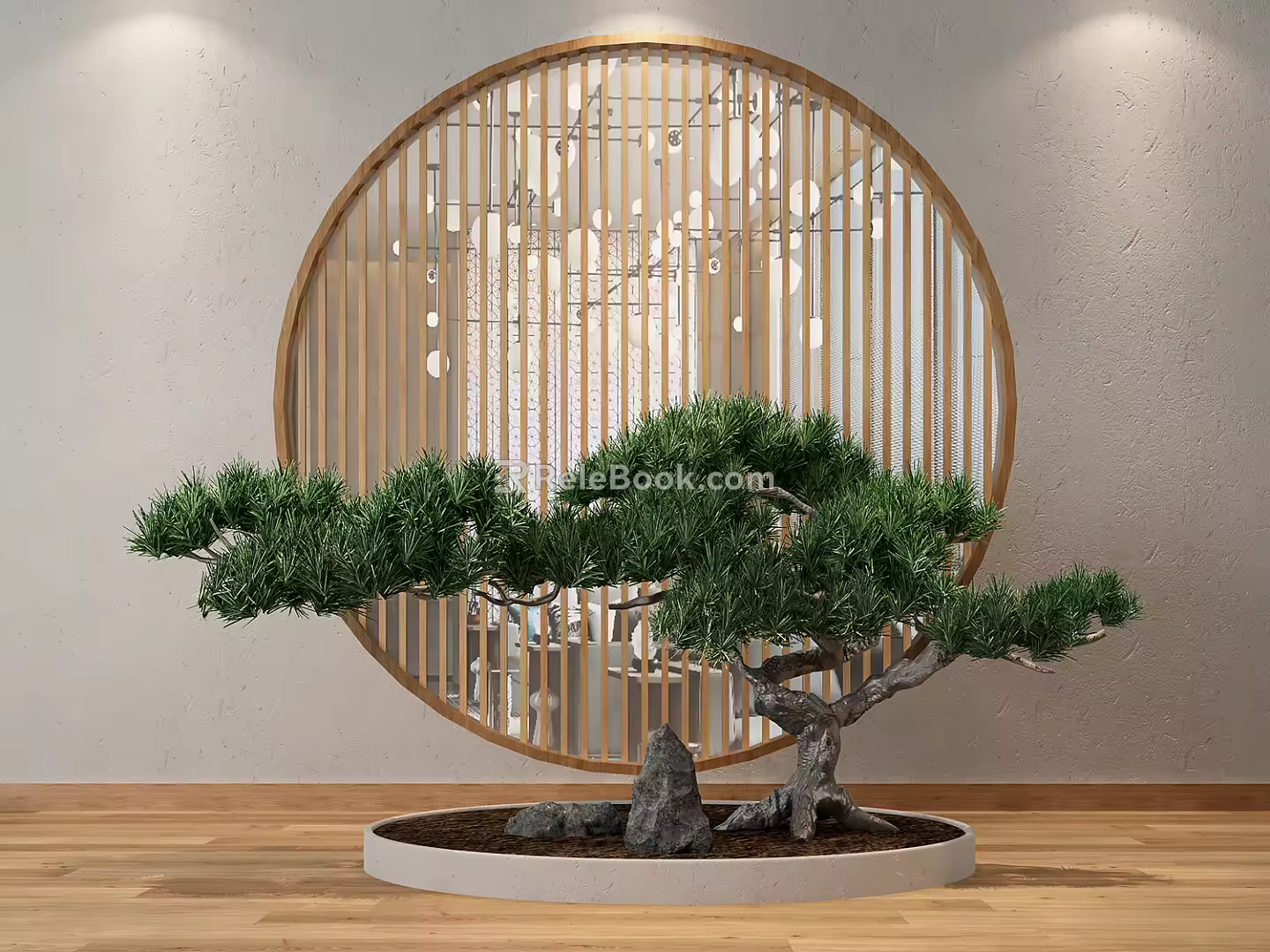 New Chinese Landscape Sick Round Screen Aisle Welcome Pine 3d model