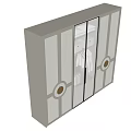 Modern Wardrobe With Glass Doors Circular Accents Hanging Rods And Storage Drawers