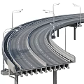 Curved Elevated Highway Structure With Guardrails Street Lamps And Concrete Piers
