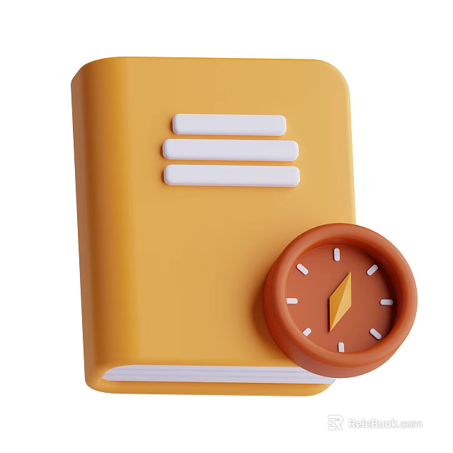 Yellow Notebook with White Lines and Orange Clock 3D Render Design 3d model 
