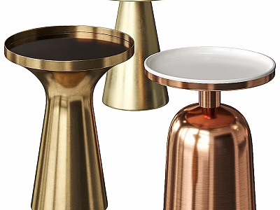 Modern Minimalist Side Tables With Gold Copper Metal Bases And Round Tops 3d model
