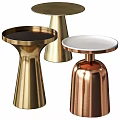 Modern Minimalist Side Tables With Gold Copper Metal Bases And Round Tops