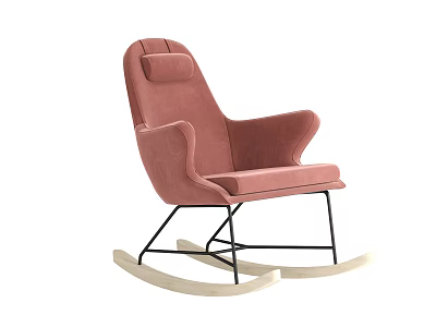 Comfortable Pink Rocking Leisure Chair with Velvet Upholstery Black Metal Frame and Wooden Rockers 3d model