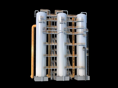 Industrial Equipment With Large White Cylindrical Towers Metal Framework Staircases And Pipes 3d model