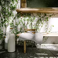 Cozy Storefront With Wooden Door Laca Sign Window Wall Lamp Green Plants And Decorative Flowers
