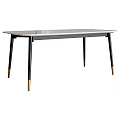 Sleek Modern Dining Table With White Top And Black Gold Accent Tapered Legs
