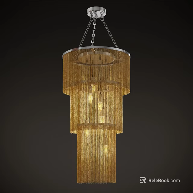 Elegant Gold Multi Layer Tassel Chandelier Hanging Lighting Design For Home Decor 3d model 