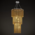 Elegant Gold Multi Layer Tassel Chandelier Hanging Lighting Design For Home Decor