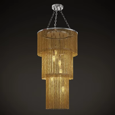 Elegant Gold Multi Layer Tassel Chandelier Hanging Lighting Design For Home Decor 3d model