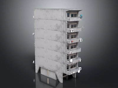 Modern Multi Story Concrete Apartment Building Exterior With Balconies And Air Conditioning Units 3d model