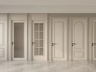 Modern Interior Hinged Doors In Light Beige With Glass And Paneled Details 3d model
