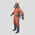 Man in Orange Protective Suit With Gas Mask Harness and Safety Gear